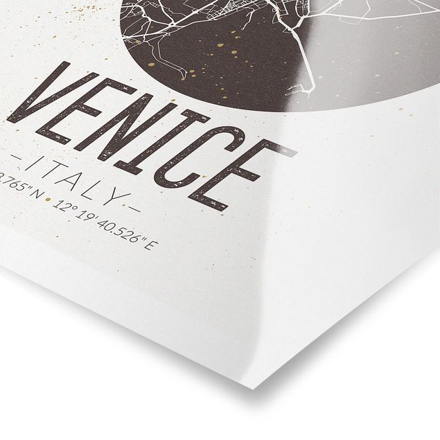 Cuadros en blanco y negro Venice City Map - Retro