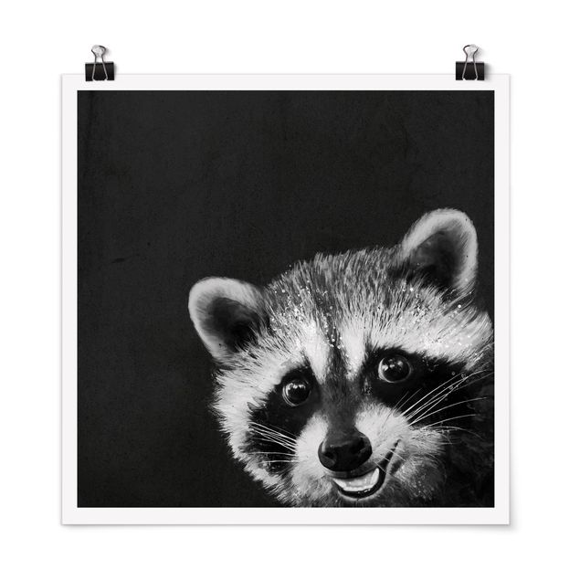 Póster de cuadros famosos Illustration Racoon Black And White Painting