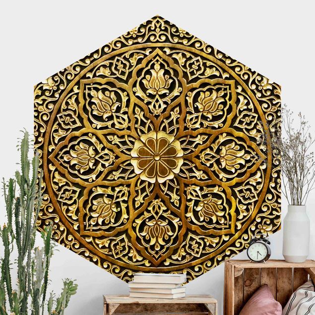 Papel pintado adornos Noble Mandala In Wood Look