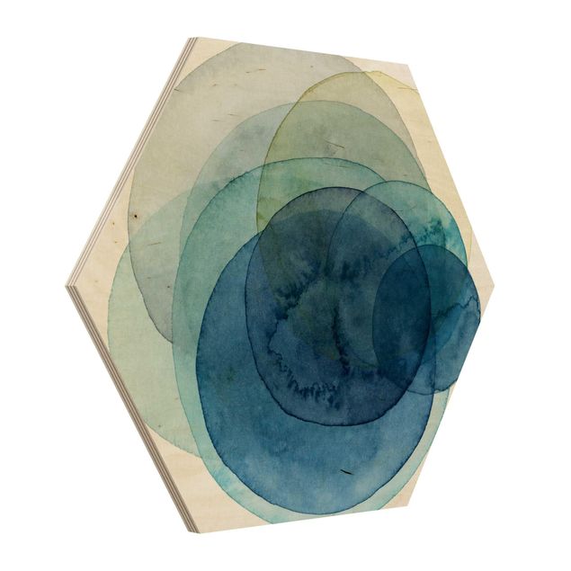 Hexagon Bild Holz - Urknall - blau