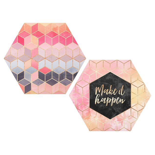 Cuadros con frases Make It Happen Geometry Set Pink