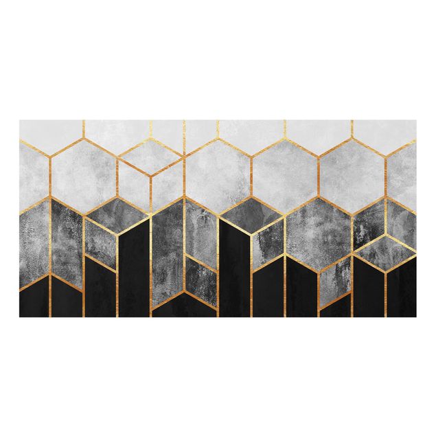 Salpicadero cocina cristal Golden Hexagons Black And White