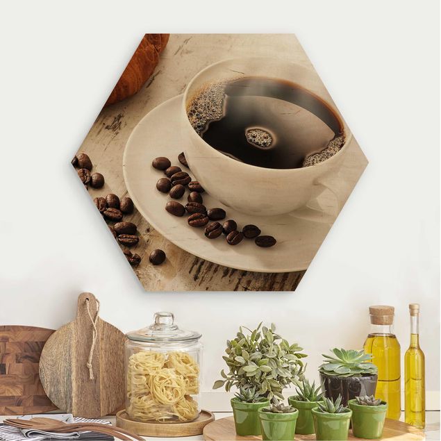 Cuadros Steaming coffee cup with coffee beans