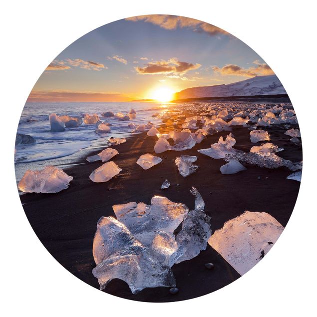 Papel pared paisaje Chunks Of Ice On The Beach Iceland