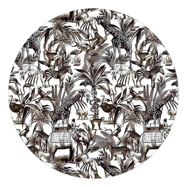 Papel pintado tigres Elephants Giraffes Zebras And Tiger Black And White With Brown Tone