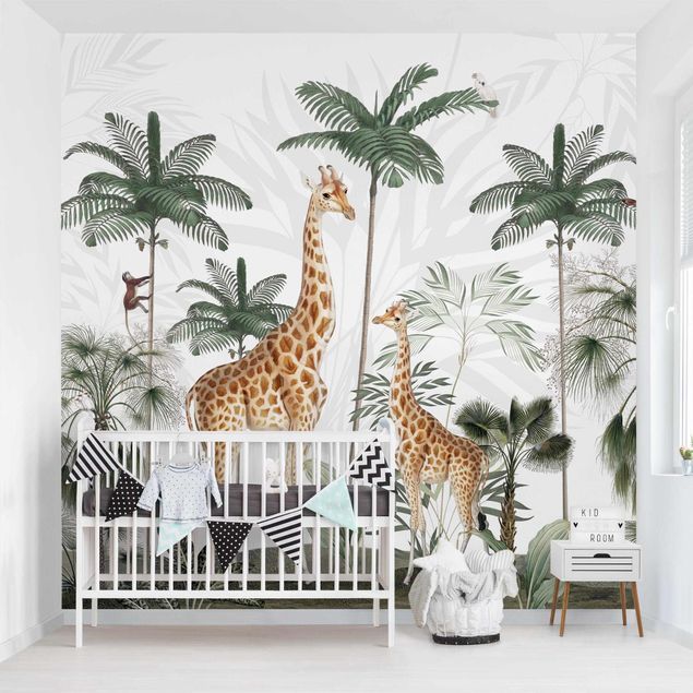 Papel pintado flores Elegance of the giraffes in the jungle