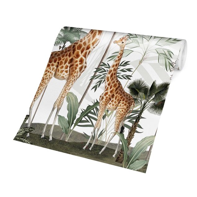 Papel pintado paisajes naturales Elegance of the giraffes in the jungle