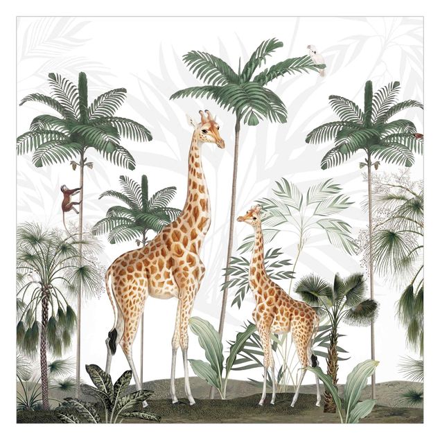Papel pintado tonos verdes Elegance of the giraffes in the jungle