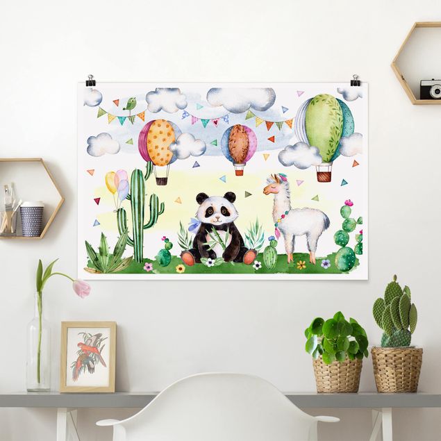 Decoración infantil pared Panda And Lama Watercolour