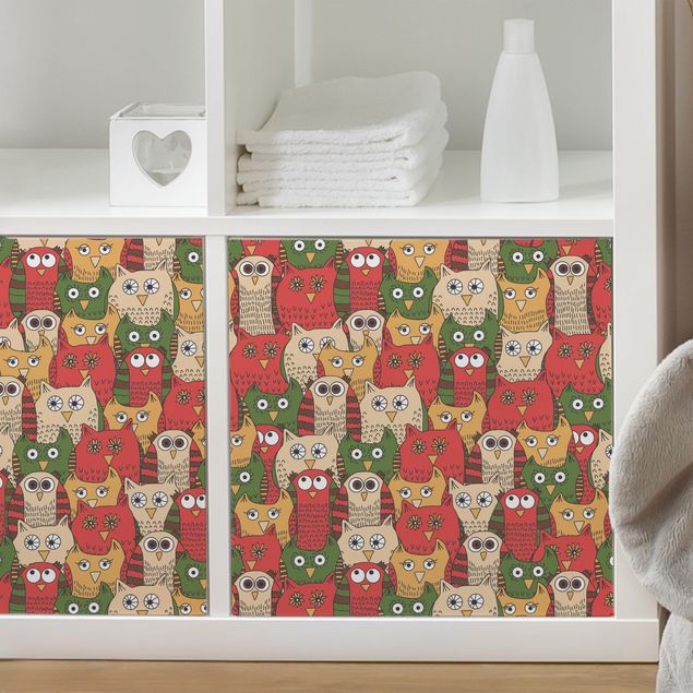 Decoración habitacion bebé Pattern With Funny Owls Red