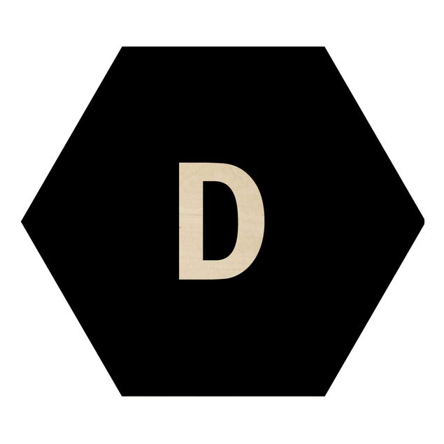 Hexagon Bild Holz - Buchstabe Schwarz D