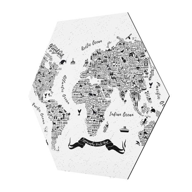 Cuadros Typography World Map White