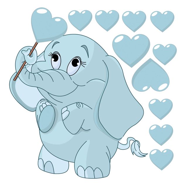 vinilos-de-pared-amor Baby Elephant With Blue Hearts