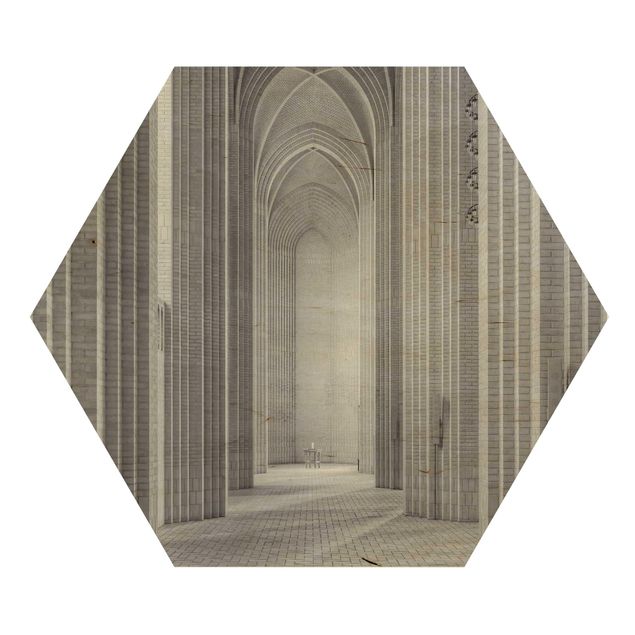 Hexagon Bild Holz - Kreuzgang in der Grundtvigs Kirke