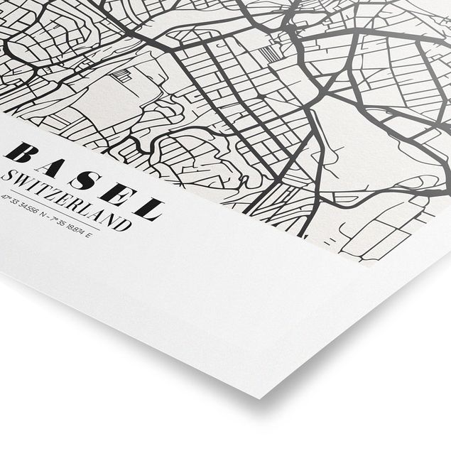 Cuadros en blanco y negro Basel City Map - Classic