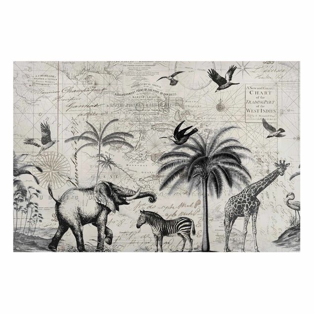 Cuadros elefantes Vintage Collage - Exotic Map