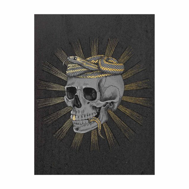 Alfombra gris antracita Illustration Skull And Snake Black Gold