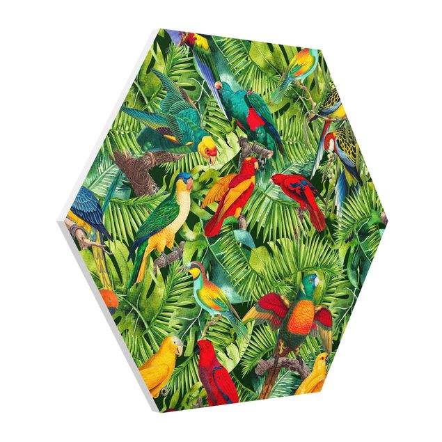 Cuadros de flores Colorful Collage - Parrot In The Jungle