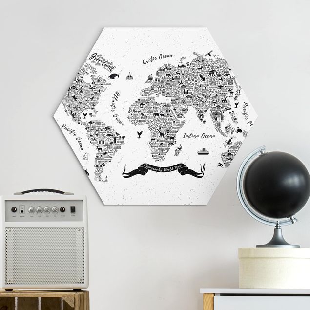 Cuadros mapamundi Typography World Map White