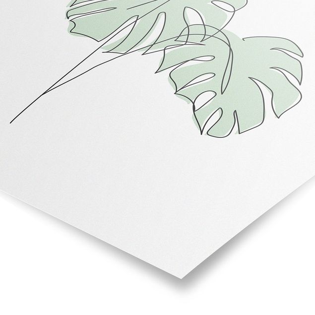 Cuadro verde Monstera Leaves Line Art