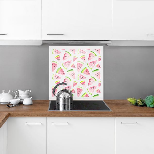 Panel antisalpicaduras cocina patrones Watercolour Melon Pieces With Frame