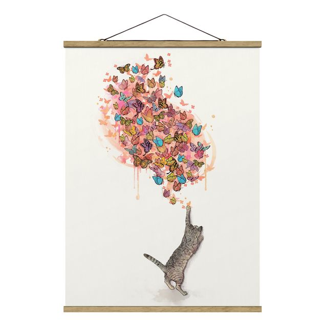 Cuadros famosos Illustration Cat With Colourful Butterflies Painting