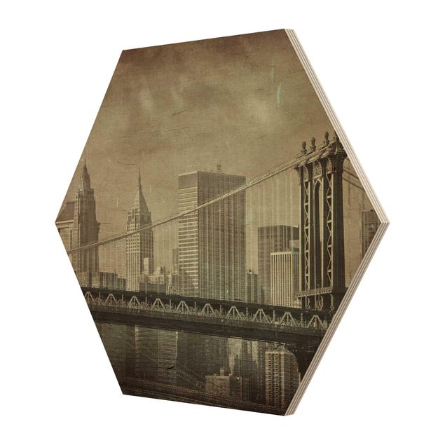 Hexagon Bild Holz - Vintage New York City