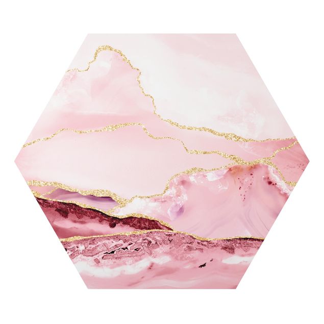 Cuadros abstractos Abstract Mountains Pink With Golden Lines