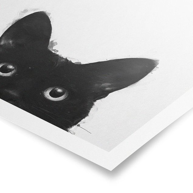 Póster animales Illustration Black Cat On White Painting