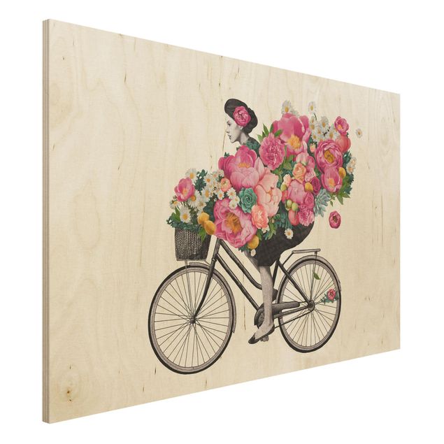Decoración en la cocina Illustration Woman On Bicycle Collage Colourful Flowers