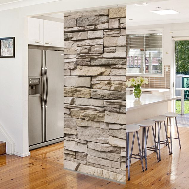 Panel divisor de ambiente Asian Stonewall - Stone Wall From Large Light Coloured Stones