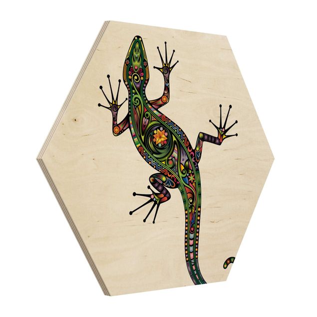 Hexagon Bild Holz - Geckomuster