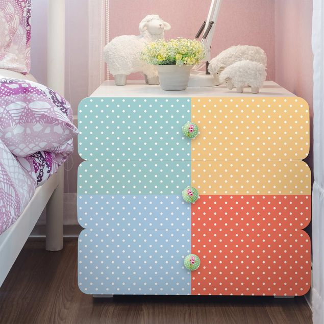 Decoración infantil pared 4 Pastel Colours With White Dots - Turquoise Blue Yellow Red