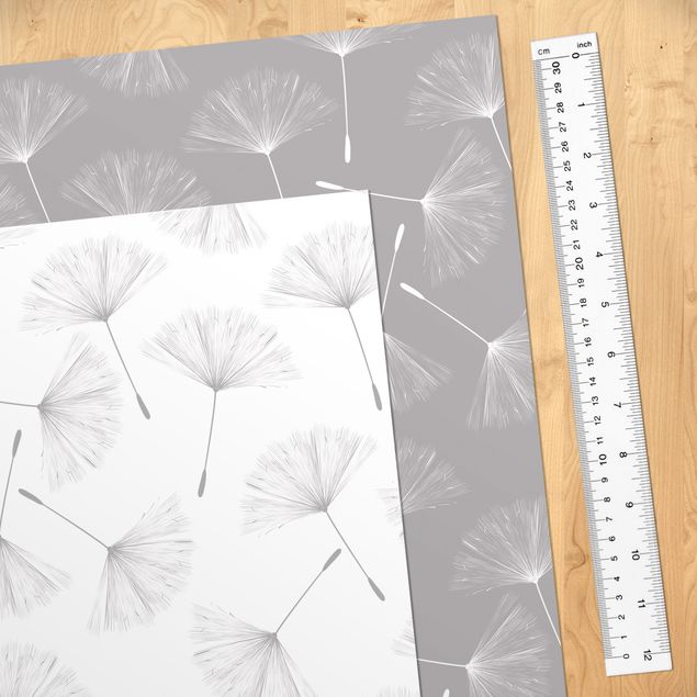 Papel adhesivo para muebles gris Dandelion Pattern Set In Agate Grey And Polar White