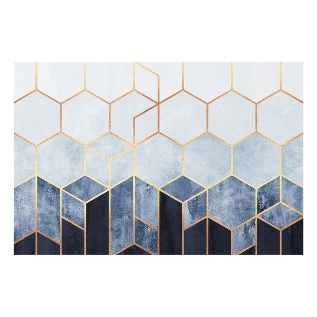 panel-antisalpicaduras-cocina Golden Hexagons Blue White