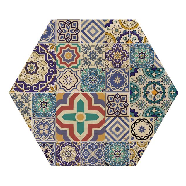 Hexagon Bild Holz - Fliesenspiegel - Aufwändige Portugiesische Fliesen