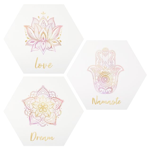 Cuadros espirituales  Mandala Namaste Lotus Set Gold Light Pink
