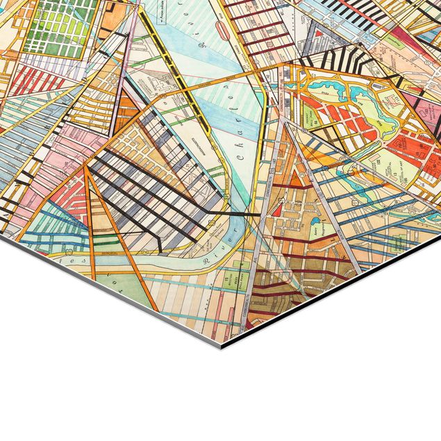 Hexagon Bild Alu-Dibond - Moderne Karte von Boston