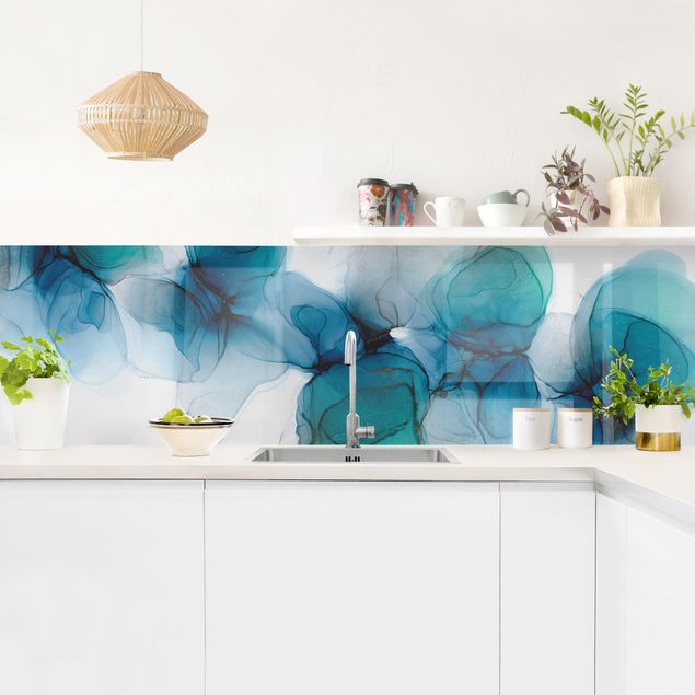 revestimiento pared cocina Wild Flowers In Blue And Gold