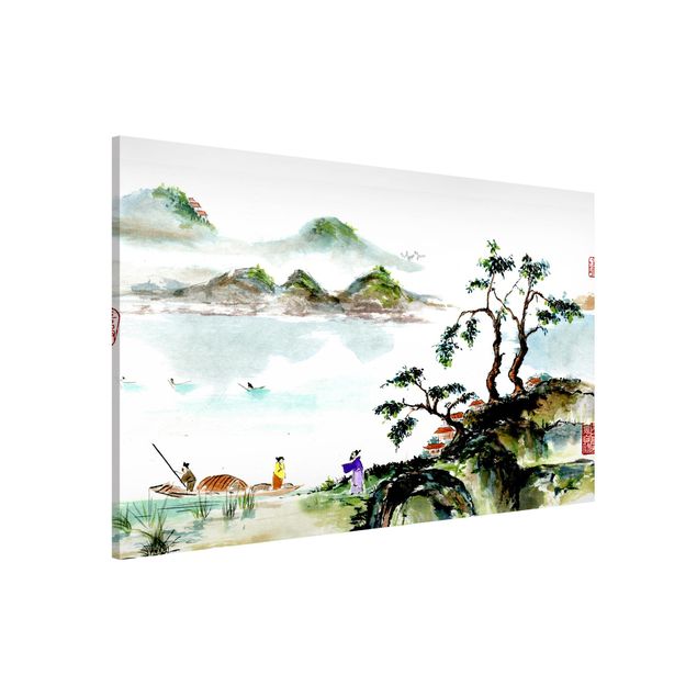 Decoración cocina Japanese Watercolour Drawing Lake And Mountains