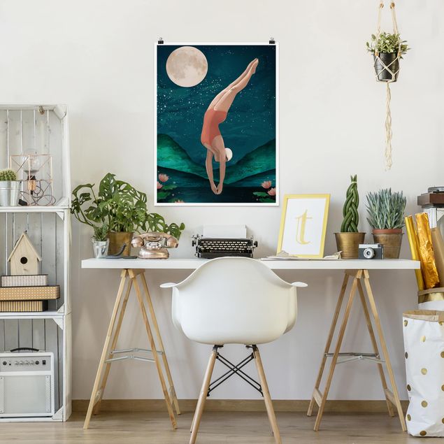 Reproducciónes de cuadros Illustration Bather Woman Moon Painting