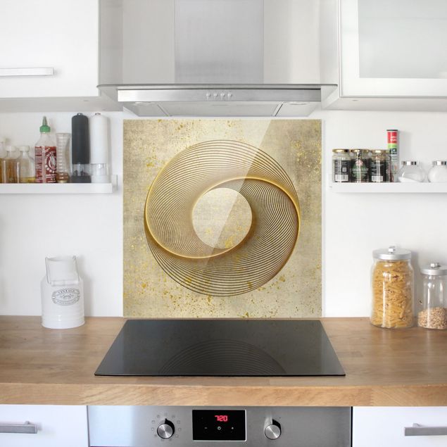 Panel antisalpicaduras cocina patrones Line Art Circling Spirale Gold