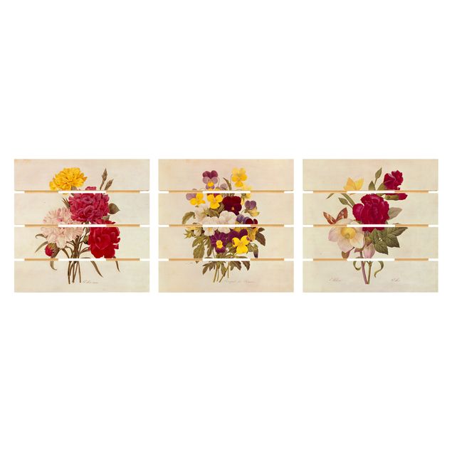 Cuadros de madera flores Pierre Joseph Redouté - Roses Cloves Pansies