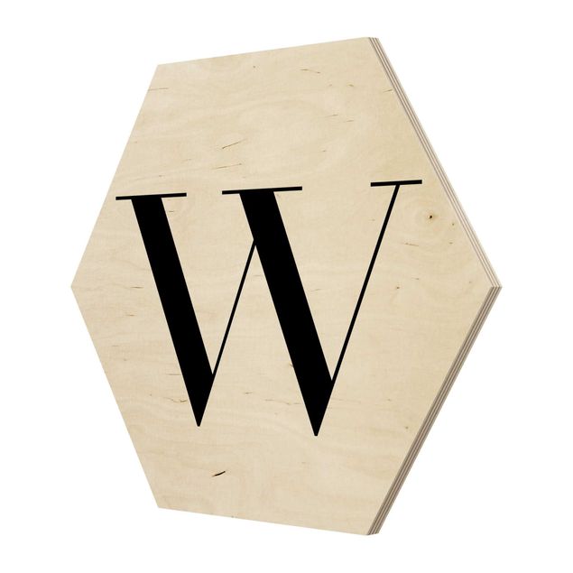Hexagon Bild Holz - Buchstabe Serif Weiß W