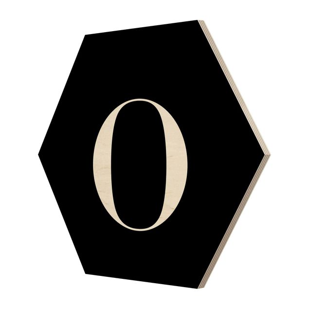 Hexagon Bild Holz - Buchstabe Serif Schwarz O