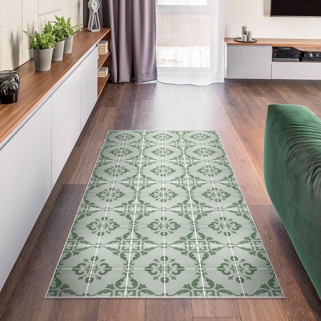 Pasilleros alfombras Watercolour Tile Pattern Lagos Emerald Green