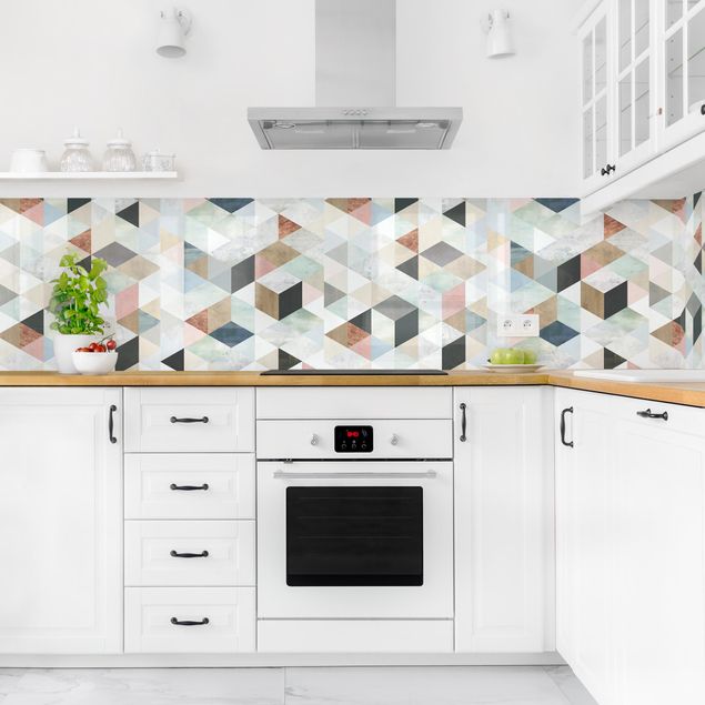 revestimiento pared cocina Watercolour Mosaic With Triangles III