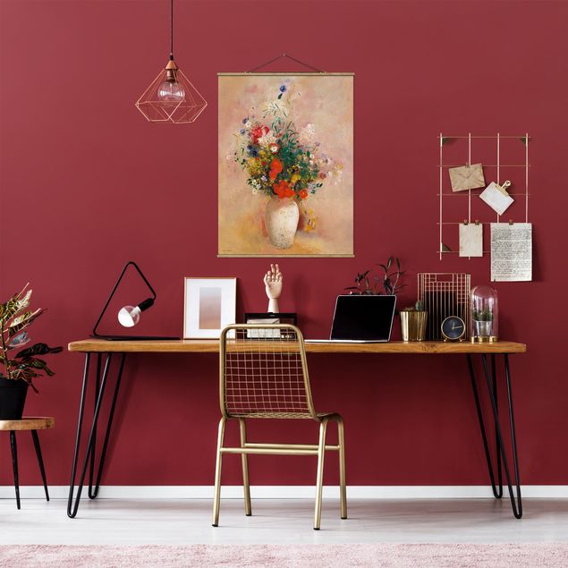 Láminas cuadros famosos Odilon Redon - Vase With Flowers (Rose-Colored Background)