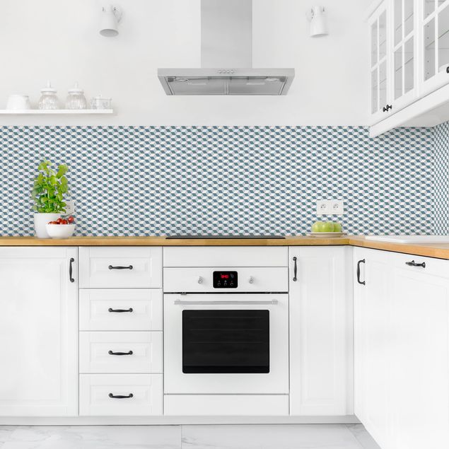 Salpicadero cocina adhesivo efecto teja Geometrical Tile Mix Cubes Blue Grey