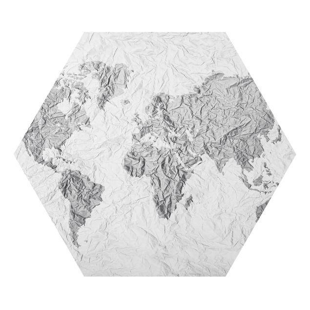 Cuadros en blanco y negro Paper World Map White Grey